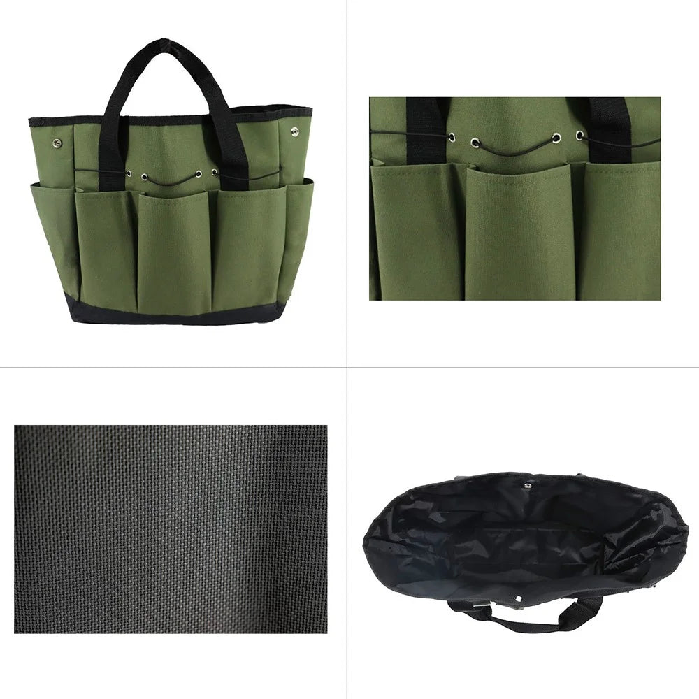 KG0006 Multiple Pockets Gardening Tool Storage Bag Oxford Cloth Gardener Carry Bag Tote Bag - Black+Grey - 5