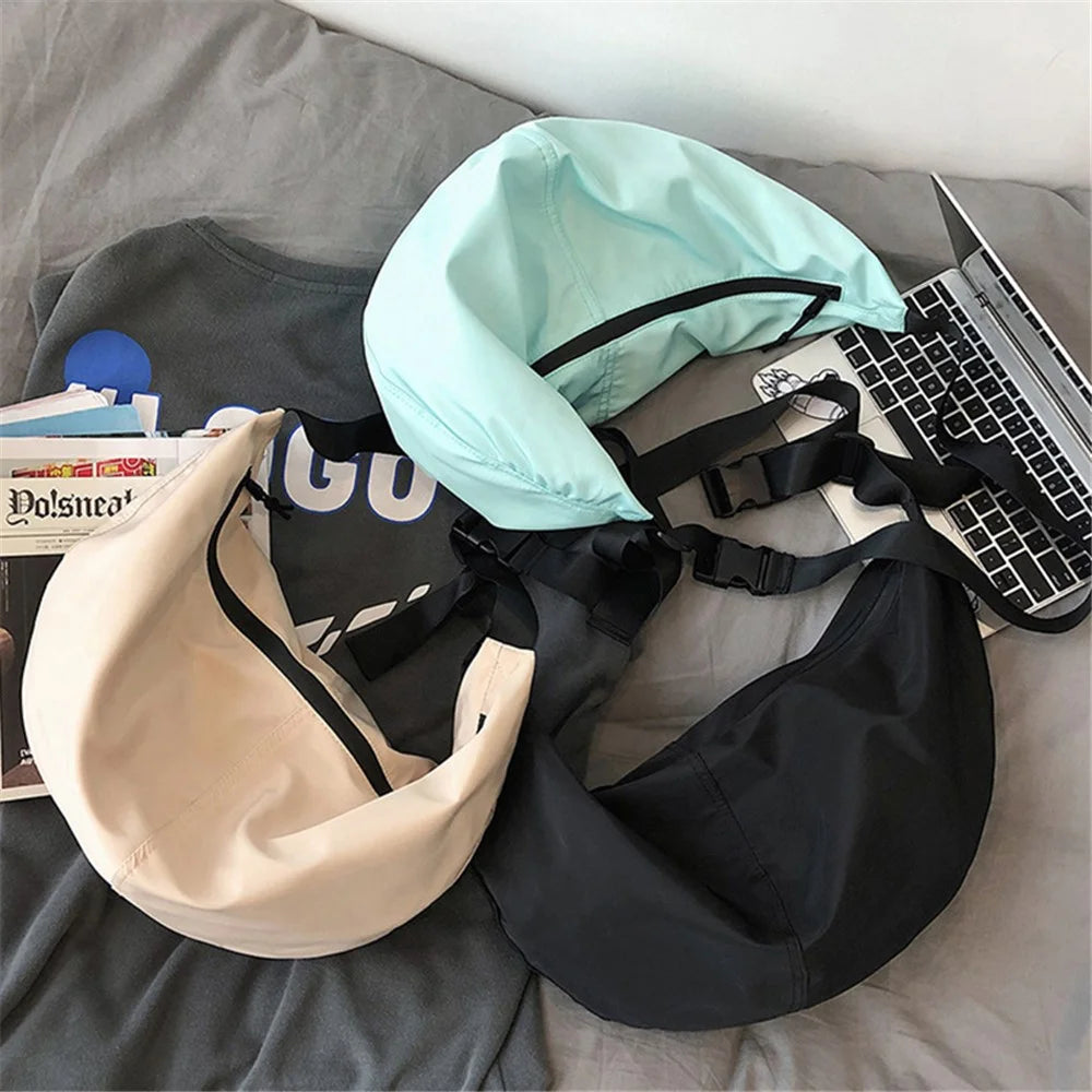Large Capacity Nylon Gym Sports Bag Overnight Bag Crossbody Bag for Men and Women - Baby Blue - 7
