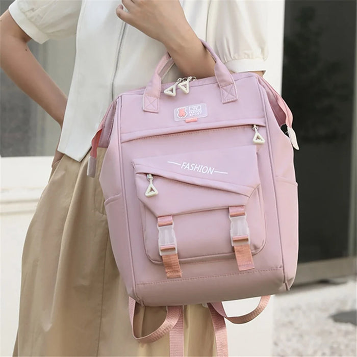 2023 Girls Travel Backpack Nylon Laptop Shoulders Bag Handbag Students School Bag Bookbag - Pink - 3