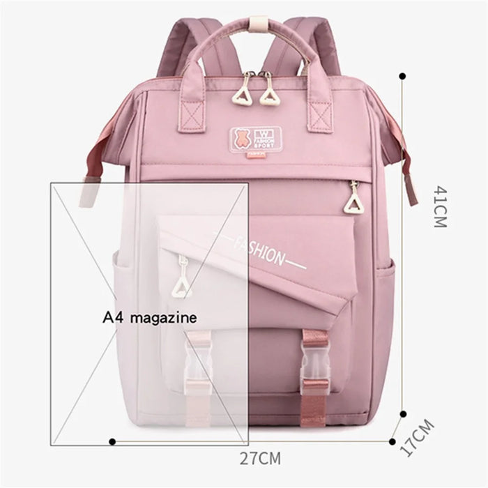 2023 Girls Travel Backpack Nylon Laptop Shoulders Bag Handbag Students School Bag Bookbag - Pink - 7