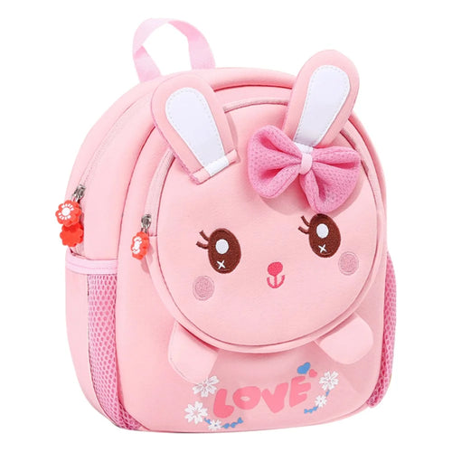 Children's Backpack Neoprene SBR Kids Anti-Lost Students School Book Bag with 3D Cartoon Decor, Size: L - Pink / Rabbit - 1