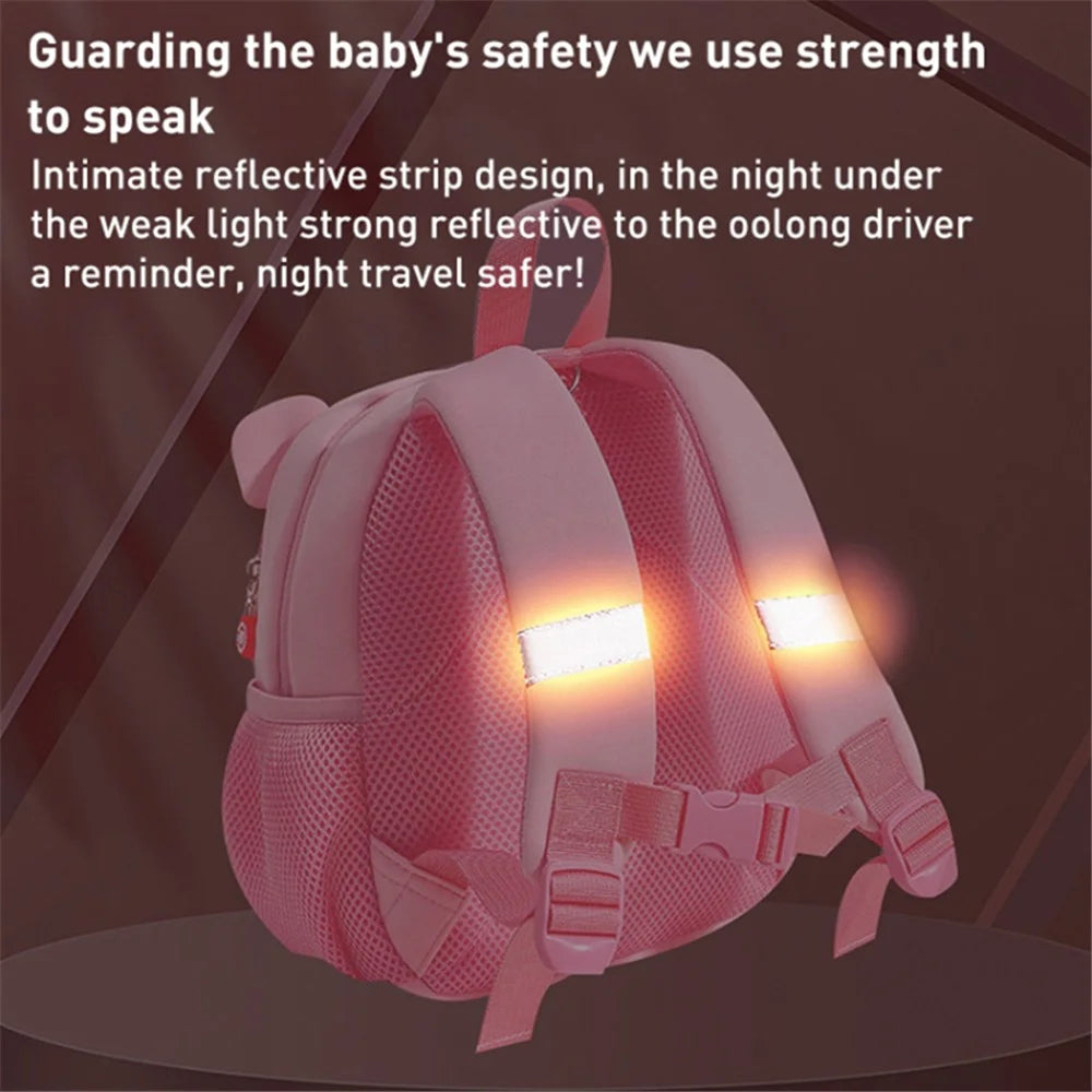 Children's Backpack Neoprene SBR Kids Anti-Lost Students School Book Bag with 3D Cartoon Decor, Size: L - Pink / Rabbit - 5