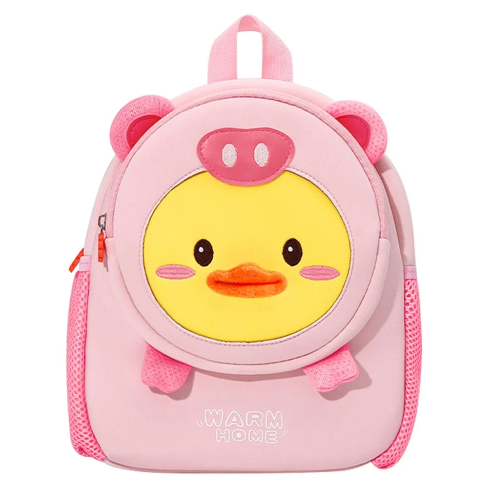 Kids Anti-Lost Design Backpack Neoprene SBR Students School Bag with 3D Cartoon Decoration, Size: S - Pink / Duck - 1