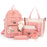 5Pcs / Set Canvas Backpack Handbag Drawstring Bag Pencil Case with Cartoon Bear Pendant - Pink - 1