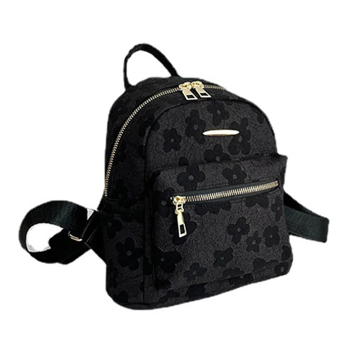 Lovely Flower Pattern Canvas Backpack Women Casual Small Dual Shoulder Bag - Black - 1