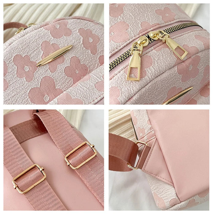 Lovely Flower Pattern Canvas Backpack Women Casual Small Dual Shoulder Bag - Black - 5