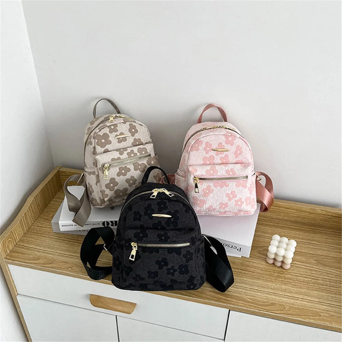 Lovely Flower Pattern Canvas Backpack Women Casual Small Dual Shoulder Bag - Black - 7