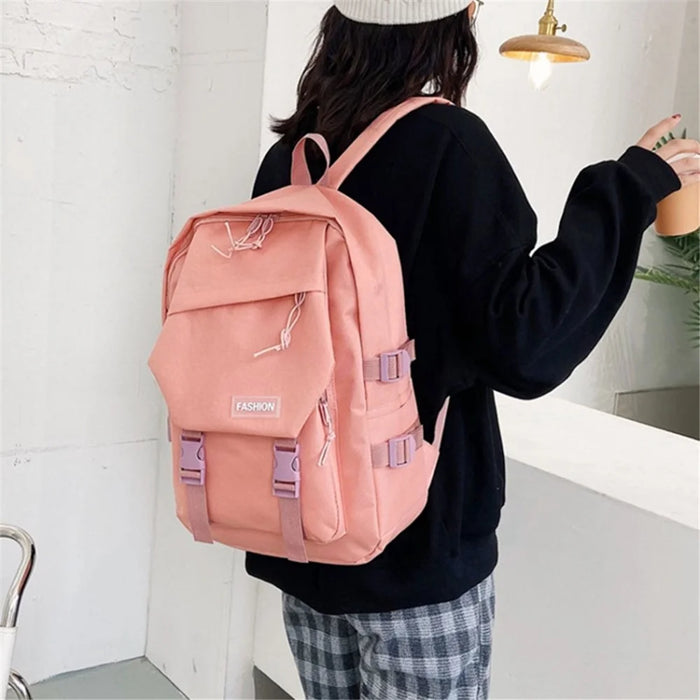 Fashion Canvas Student School Shoulder Bag Travel Backpack Daypack - Pink - 3