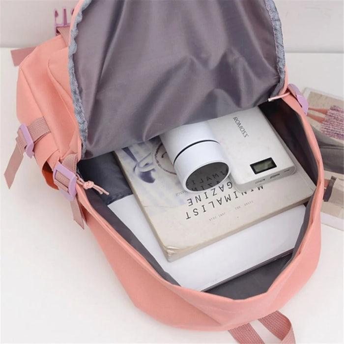 Fashion Canvas Student School Shoulder Bag Travel Backpack Daypack - Pink - 5