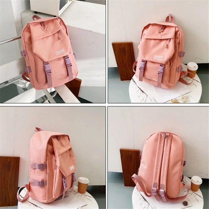 Fashion Canvas Student School Shoulder Bag Travel Backpack Daypack - Pink - 6