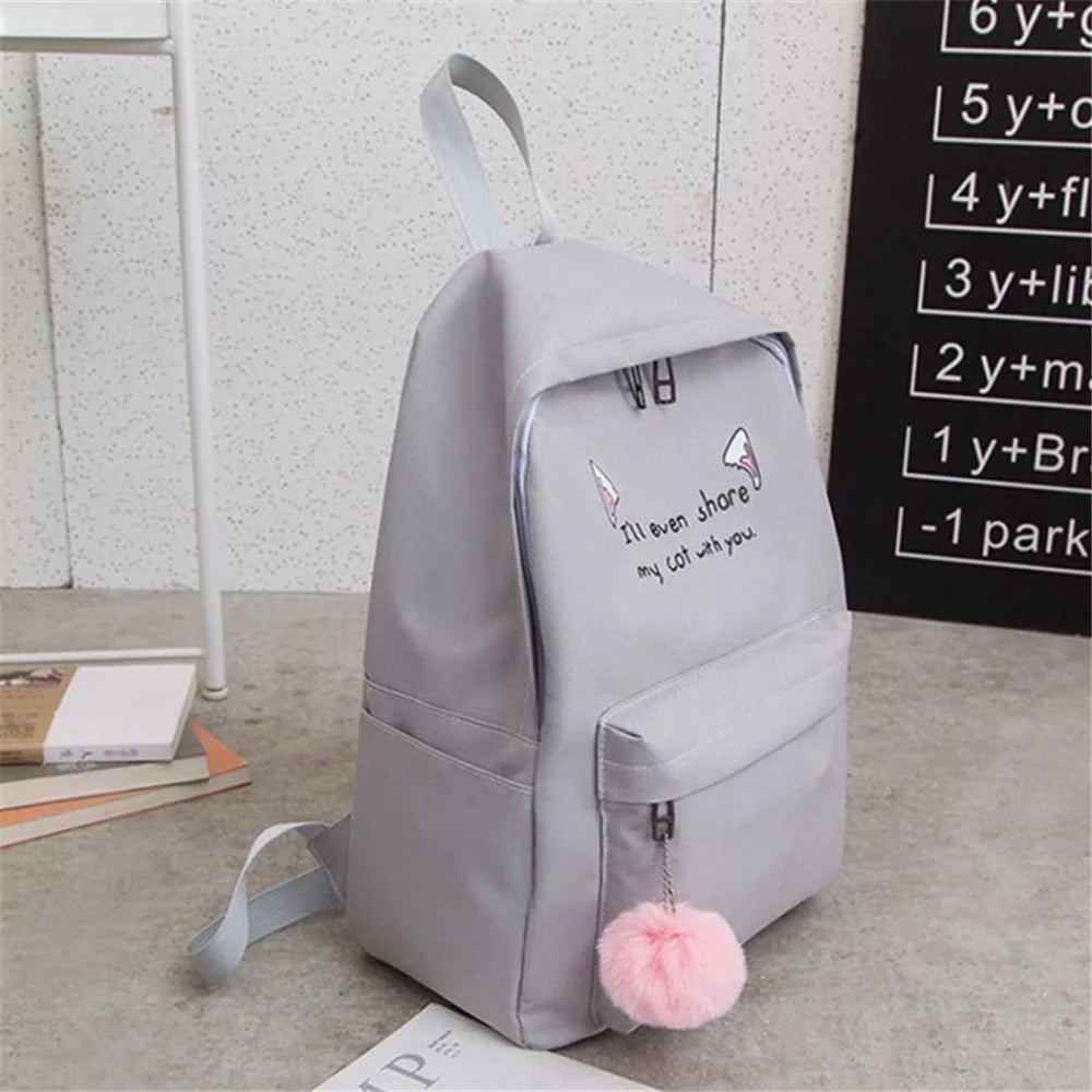 4Pcs Casual Student School Backpack Set Tote Sling Shoulder Bag Pencil Case Canvas Travel Bag Kit - Grey - 4