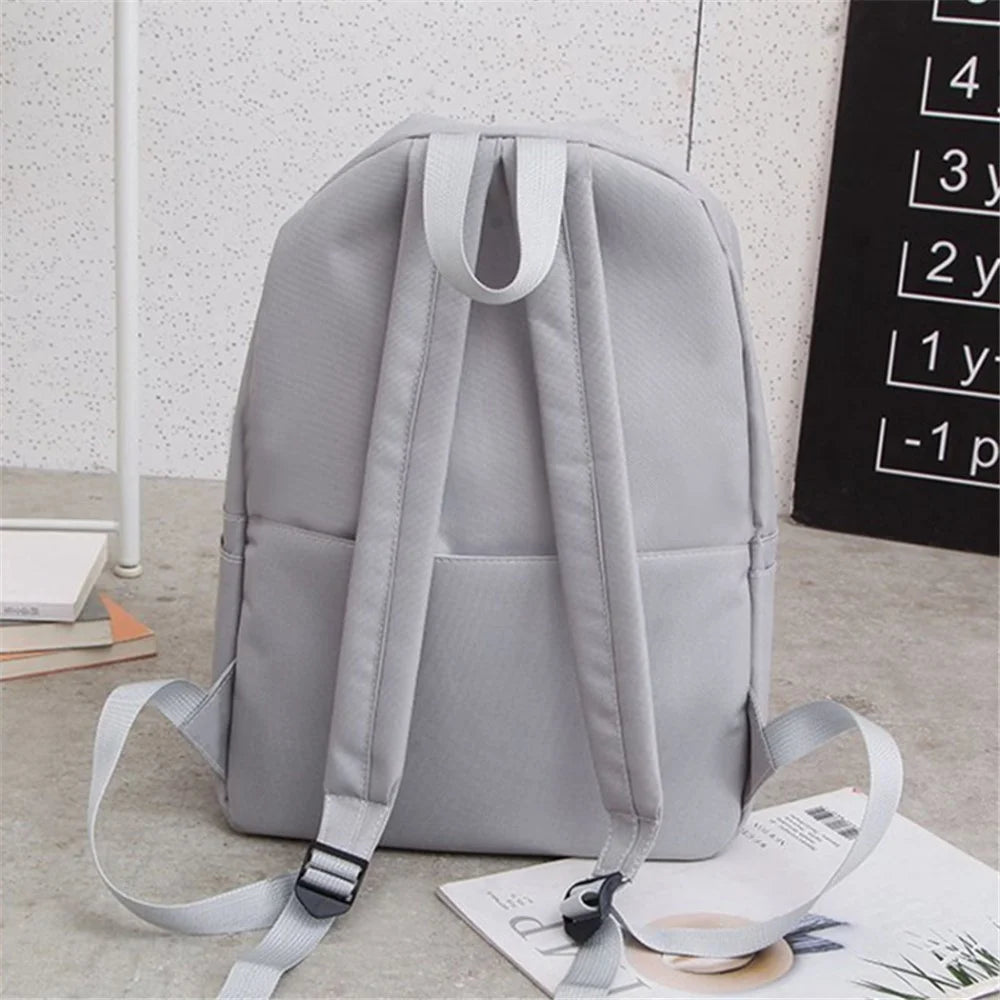 4Pcs Casual Student School Backpack Set Tote Sling Shoulder Bag Pencil Case Canvas Travel Bag Kit - Grey - 5