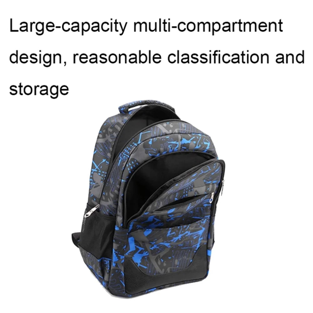 3Pcs / Set Nylon Large Capacity Schoolbag Travel Backpack Shoulder Bag Pencil Case - Blue - 2