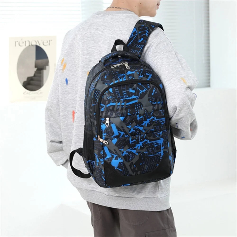 3Pcs / Set Nylon Large Capacity Schoolbag Travel Backpack Shoulder Bag Pencil Case - Blue - 5