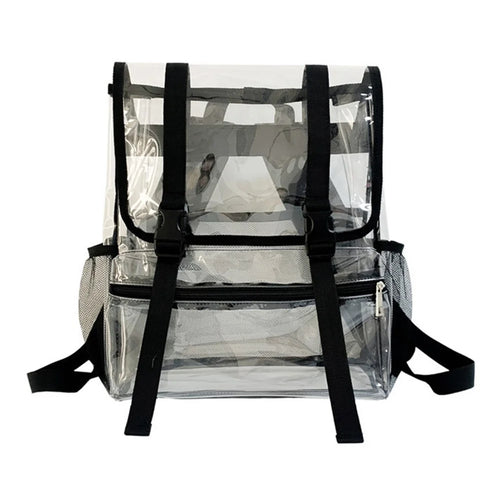 Waterproof Transparent PVC School Bag Large Capacity Outdoor Travel Backpack - Black - 1