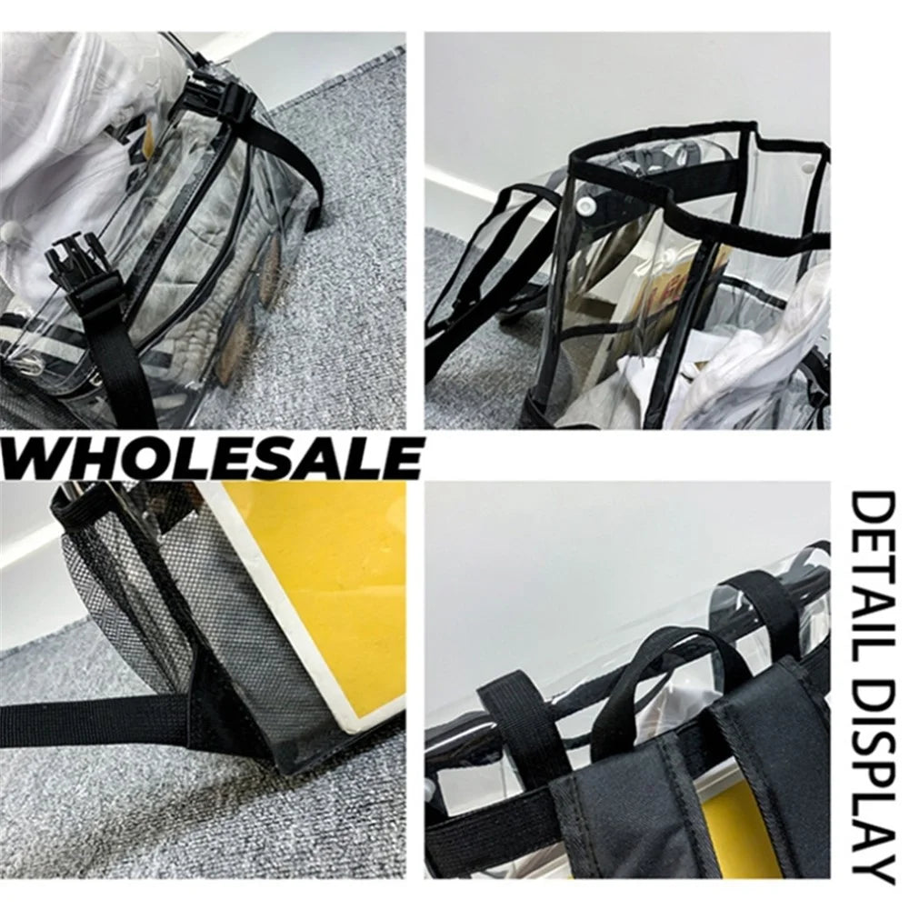 Waterproof Transparent PVC School Bag Large Capacity Outdoor Travel Backpack - Black - 4
