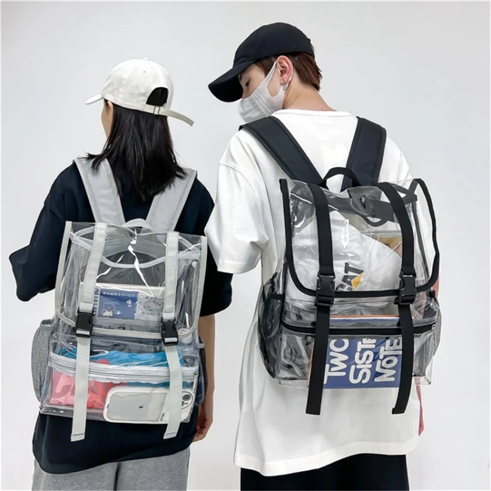 Waterproof Transparent PVC School Bag Large Capacity Outdoor Travel Backpack - Black - 5