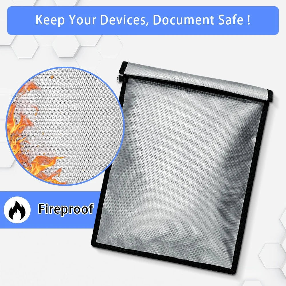 Signal Shielding Fireproof Bag Waterproof Fireproof Document Pouch Large / Small Safe Storage Bag Set - Grey - 3