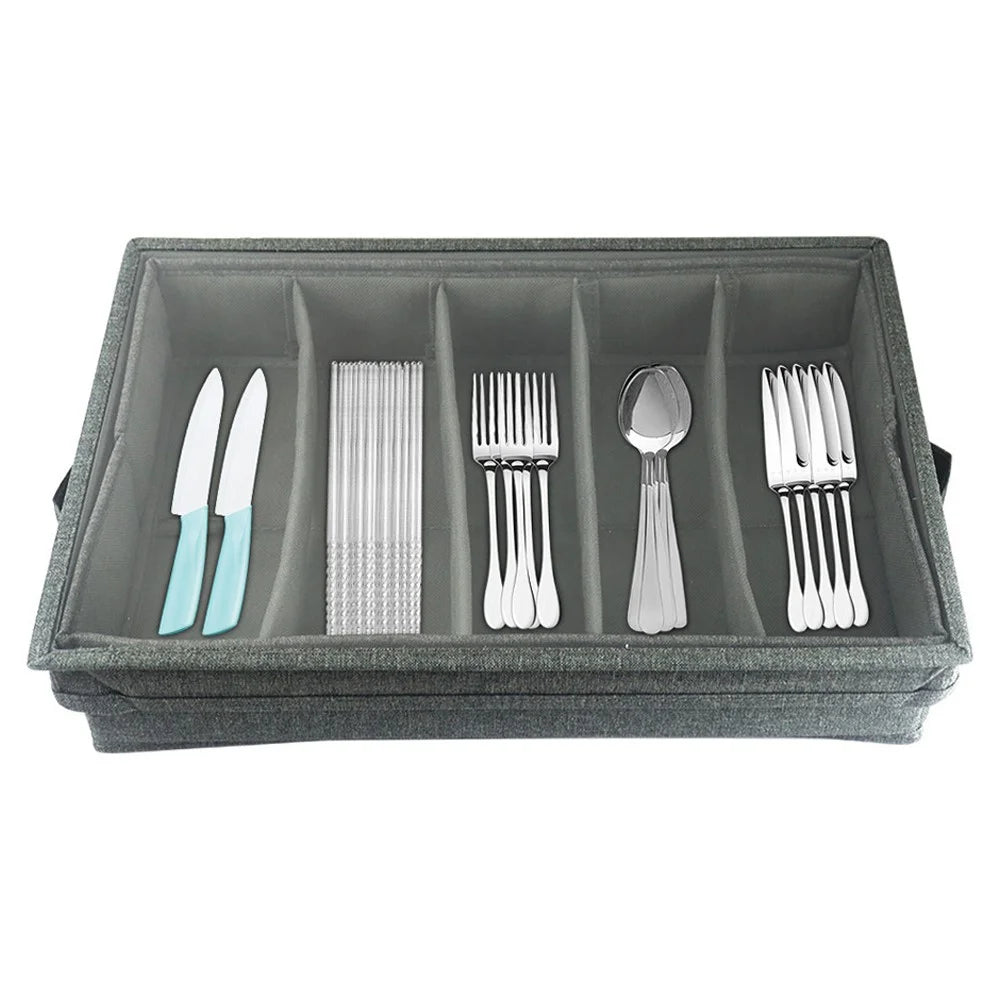 Kitchen Cutlery Drawer Organizer with Adjustable Dividers Fork Spoon Storage Case - 1