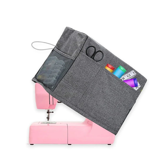 Foldable Polyester Sewing Machine Dust Cover with Two Mesh Side Pockets - Grey - 2