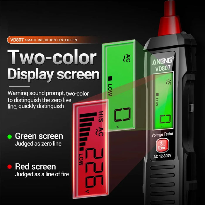 ANENG VD807 Multi-Function Voltage Display Test Pencil Zero / Fire Line Smart Recognizer LED Flashlight Wire Tester - Black - 5