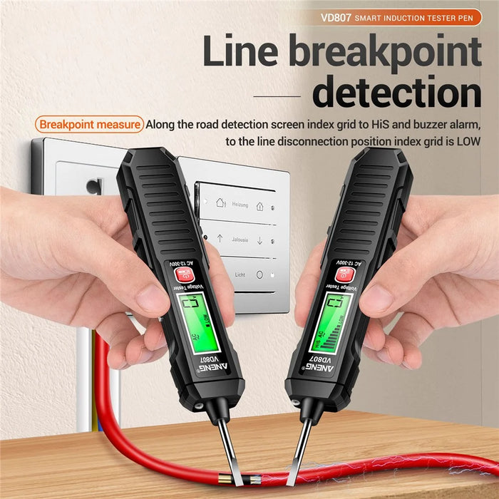 ANENG VD807 Multi-Function Voltage Display Test Pencil Zero / Fire Line Smart Recognizer LED Flashlight Wire Tester - Black - 6
