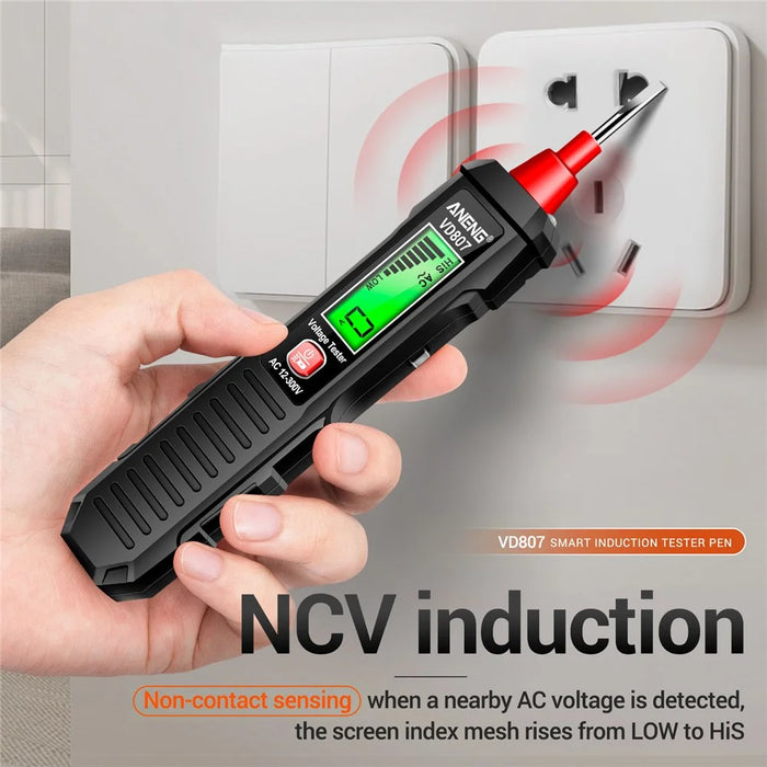 ANENG VD807 Multi-Function Voltage Display Test Pencil Zero / Fire Line Smart Recognizer LED Flashlight Wire Tester - Black - 7