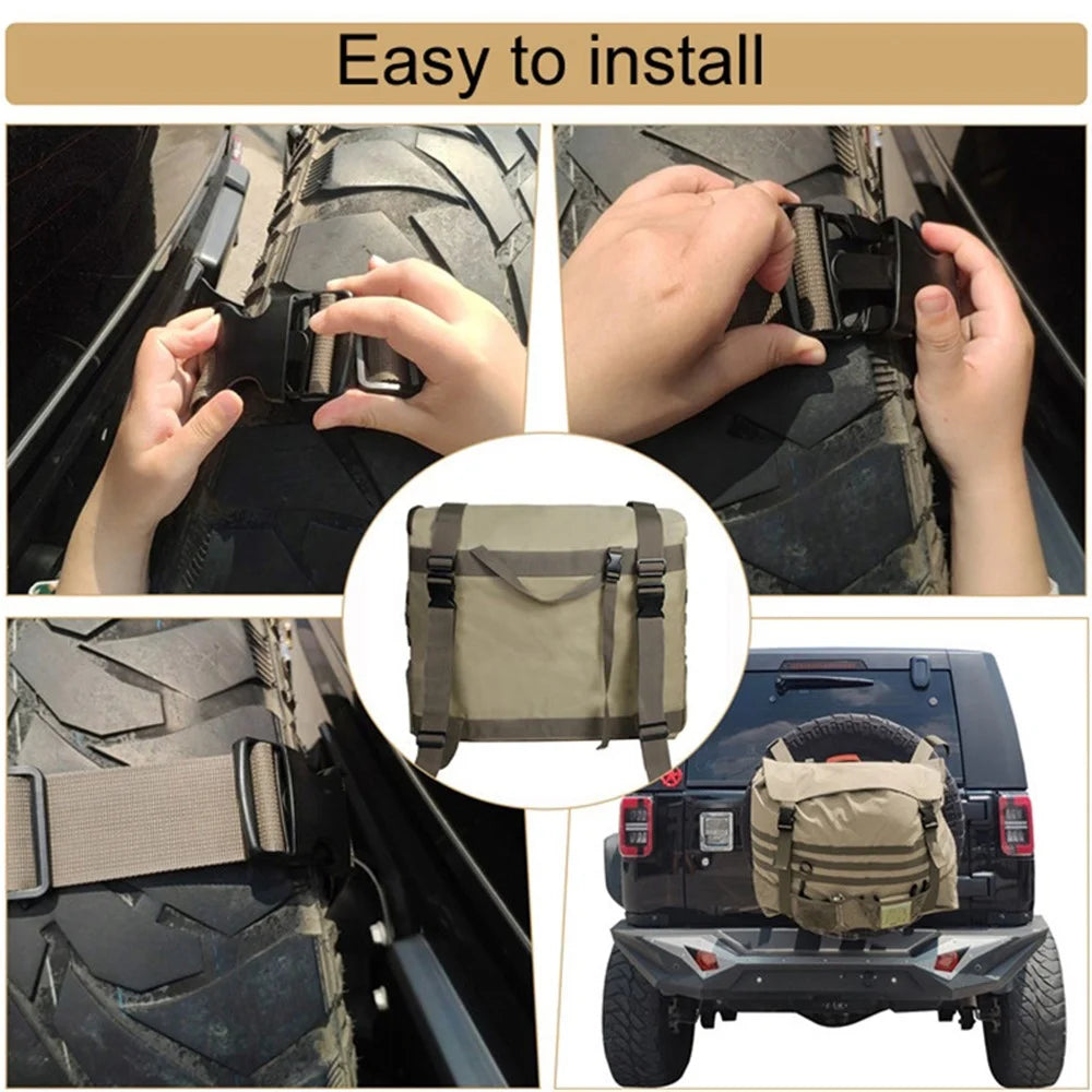 Off-Road Car Spare Tyre Hanging Bag Storage Bag Outdoor Oxford Cloth Backpack - Khaki - 4