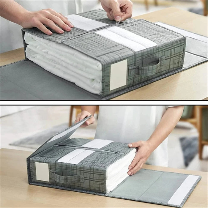 Under Bed Storage Box Oxford Cloth Foldable Clothes Blanket Organiser Handbag - Grey+Lines - 2