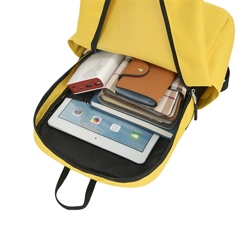 Large Capacity Student Backpack Portable Canvas Schoolbag Waterproof Travel Computer Laptop Shoulder Bag - Yellow - 4