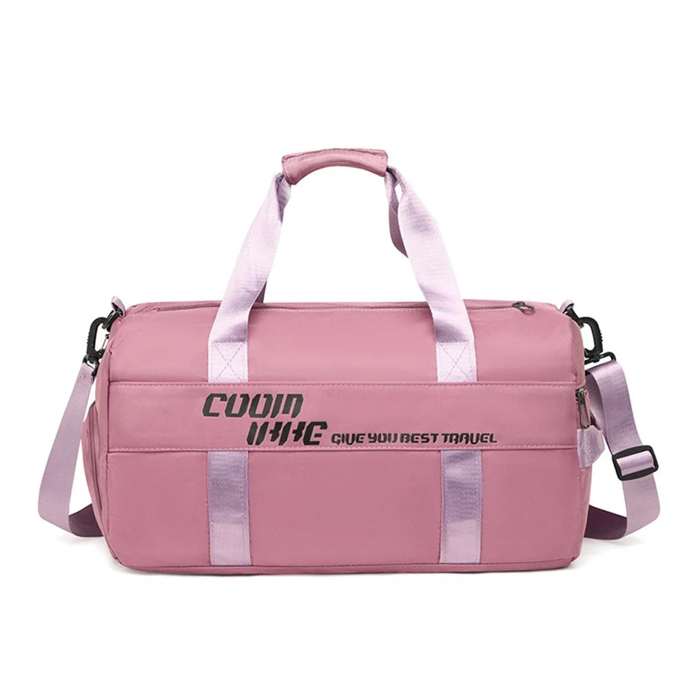 Large Capacity Oxford Cloth Waterproof Fitness Tote Crossbody Bag Travel Luggage Bag - Pink - 1