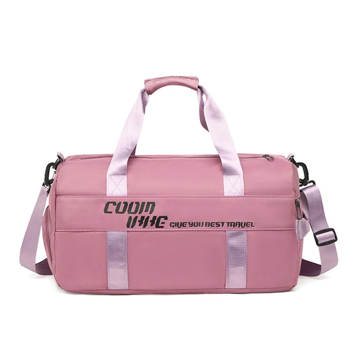 Large Capacity Oxford Cloth Waterproof Fitness Tote Crossbody Bag Travel Luggage Bag - Pink - 1