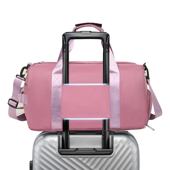 Large Capacity Oxford Cloth Waterproof Fitness Tote Crossbody Bag Travel Luggage Bag - Pink - 3