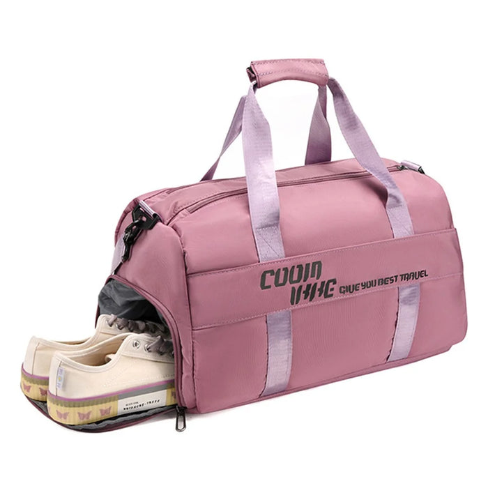 Large Capacity Oxford Cloth Waterproof Fitness Tote Crossbody Bag Travel Luggage Bag - Pink - 4