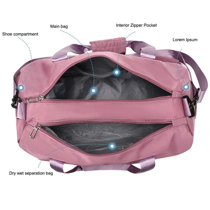 Large Capacity Oxford Cloth Waterproof Fitness Tote Crossbody Bag Travel Luggage Bag - Pink - 5
