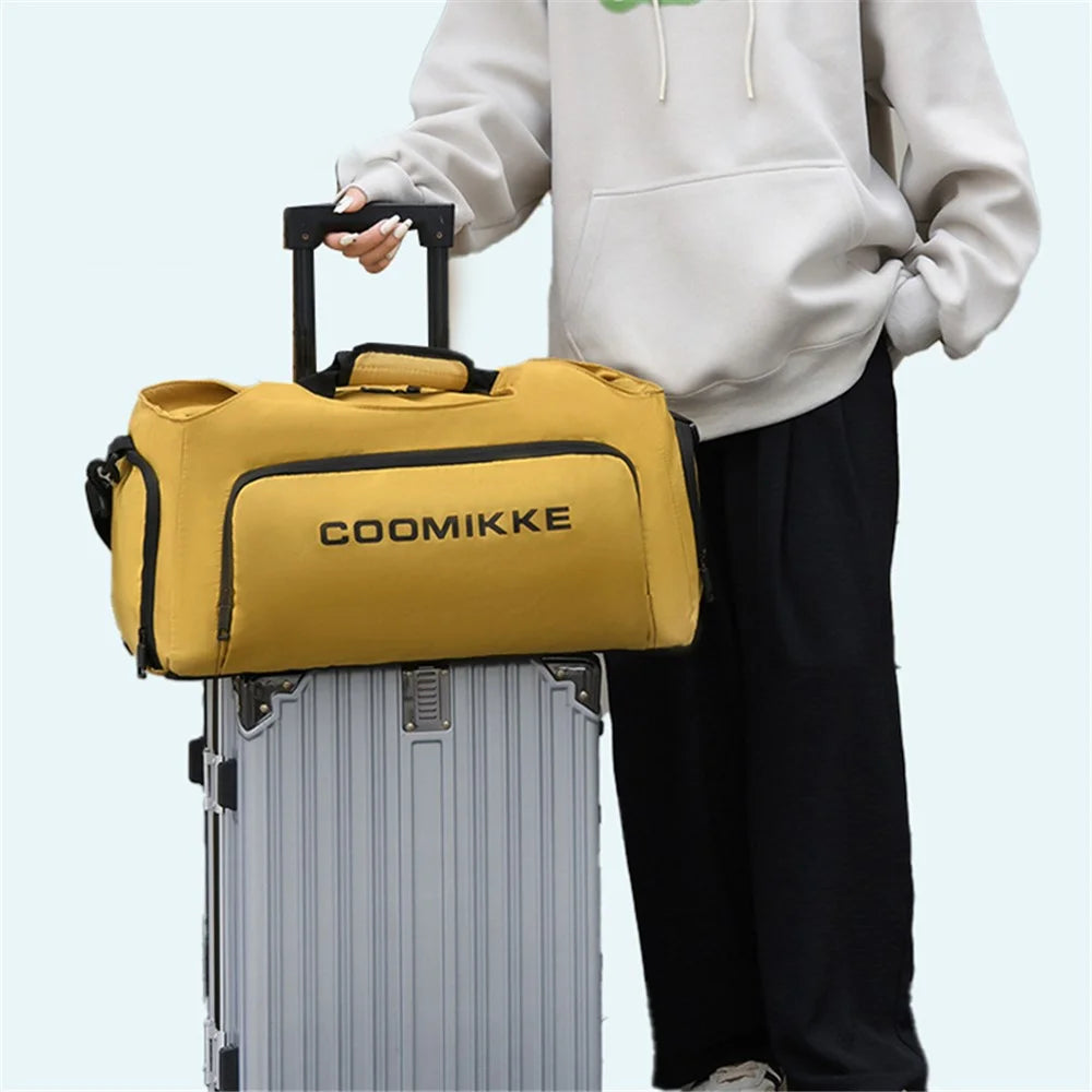 Large Capacity Oxford Cloth Sport Fitness Tote Crossbody Bag Travel Luggage Carrying Bag - Yellow - 2