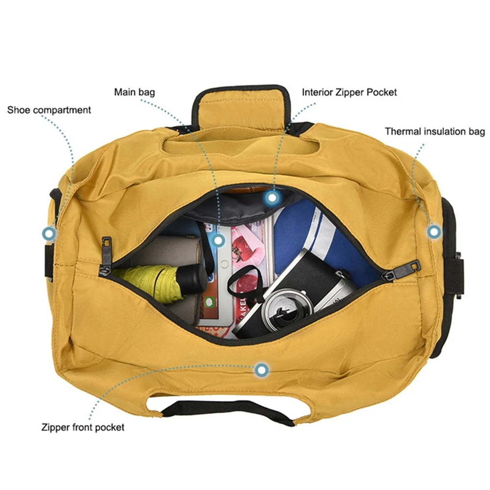 Large Capacity Oxford Cloth Sport Fitness Tote Crossbody Bag Travel Luggage Carrying Bag - Yellow - 5