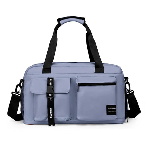 Dry Wet Separation Gym Bag Waterproof Oxford Cloth Travel Tote Bag with Shoes Compartment - Baby Blue - 1