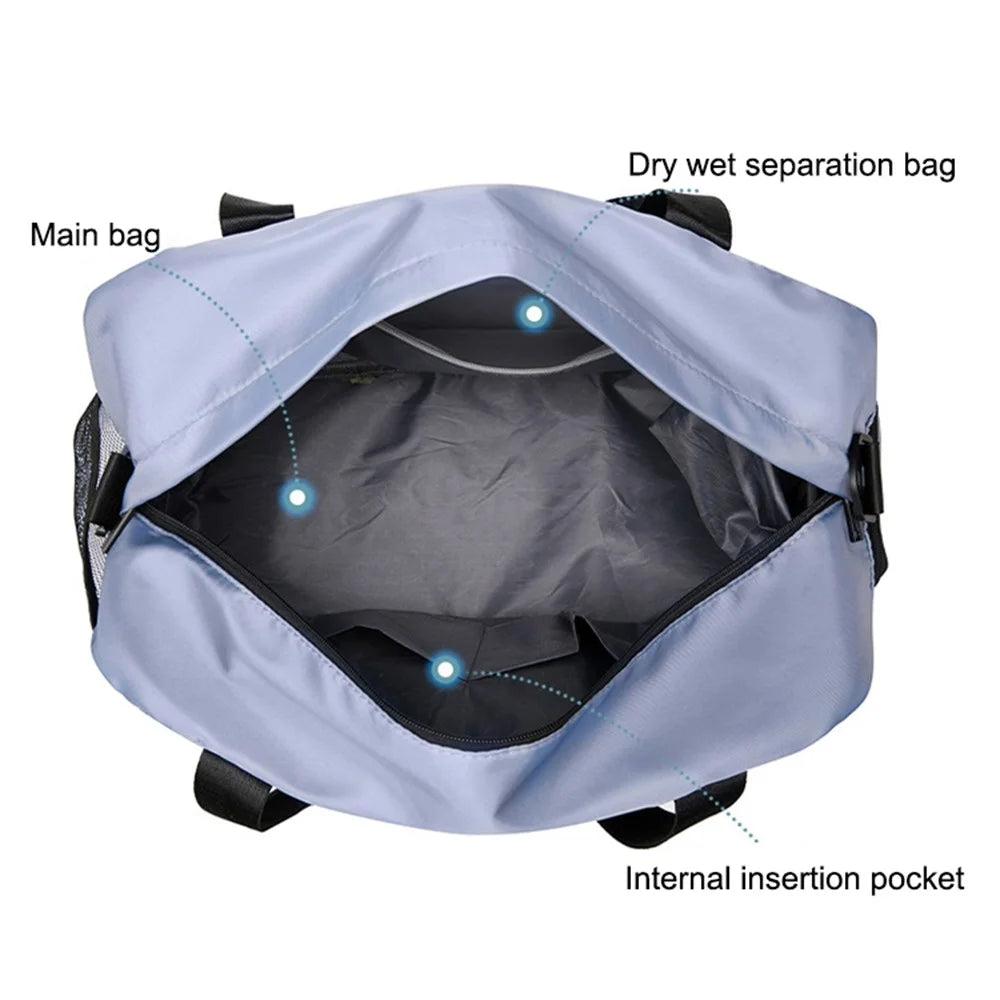 Dry Wet Separation Gym Bag Waterproof Oxford Cloth Travel Tote Bag with Shoes Compartment - Baby Blue - 2