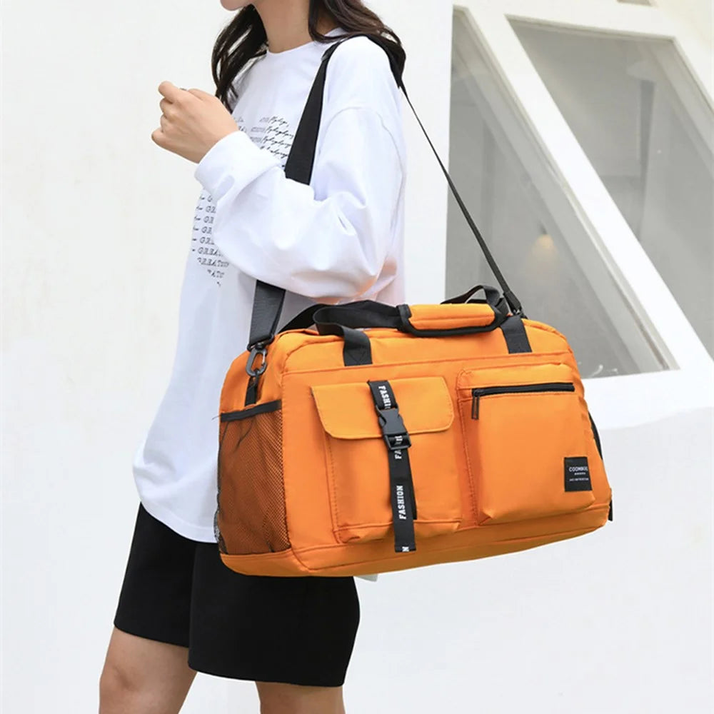 Dry Wet Separation Gym Bag Waterproof Oxford Cloth Travel Tote Bag with Shoes Compartment - Baby Blue - 6