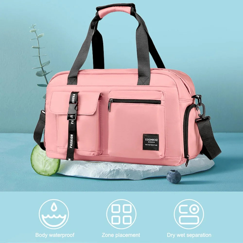 Dry Wet Separation Gym Bag Waterproof Oxford Cloth Travel Tote Bag with Shoes Compartment - Baby Blue - 7