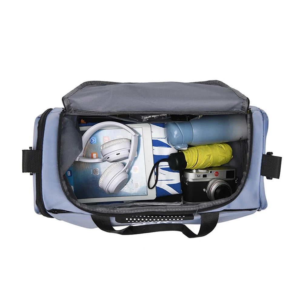 Oxford Cloth Sports Gym Bag Duffle Bag Weekend Overnight Shoulder Bag with Wet Dry Separation Pocket - Blue - 3