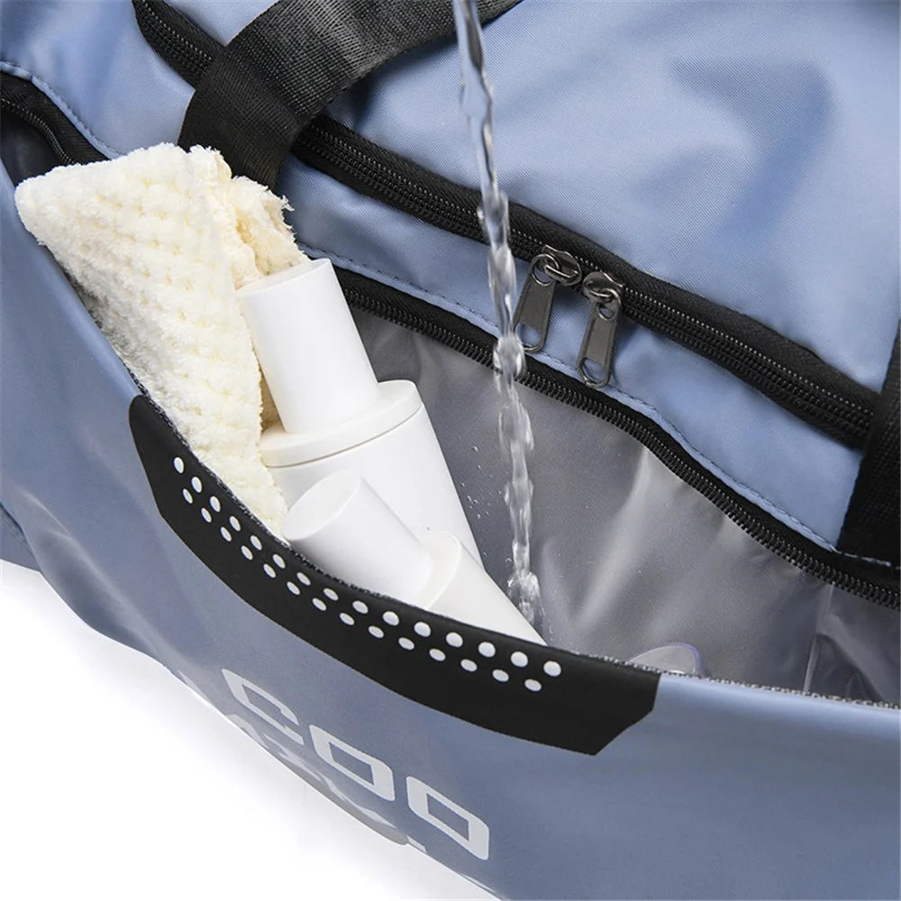Oxford Cloth Sports Gym Bag Duffle Bag Weekend Overnight Shoulder Bag with Wet Dry Separation Pocket - Blue - 4