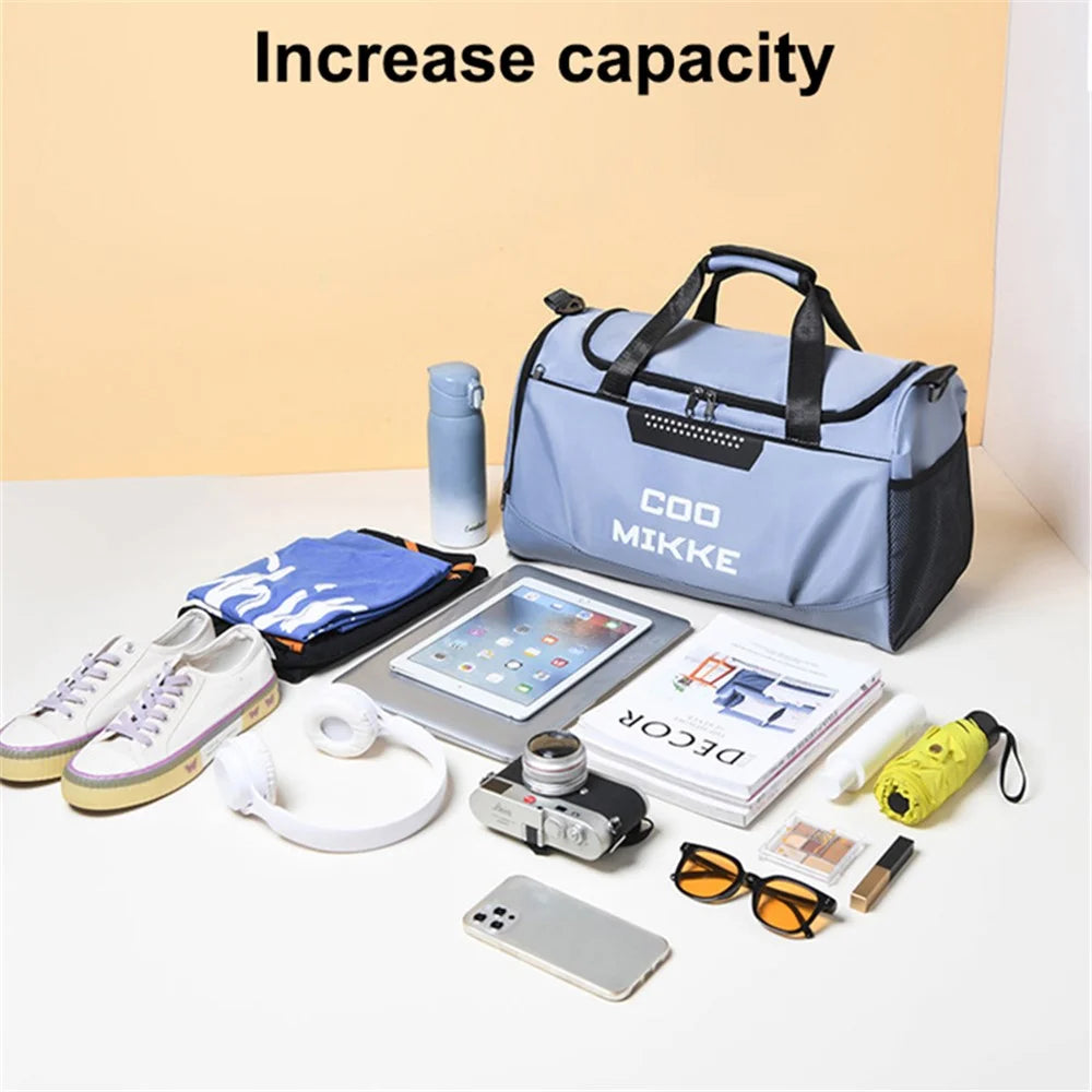 Oxford Cloth Sports Gym Bag Duffle Bag Weekend Overnight Shoulder Bag with Wet Dry Separation Pocket - Blue - 5