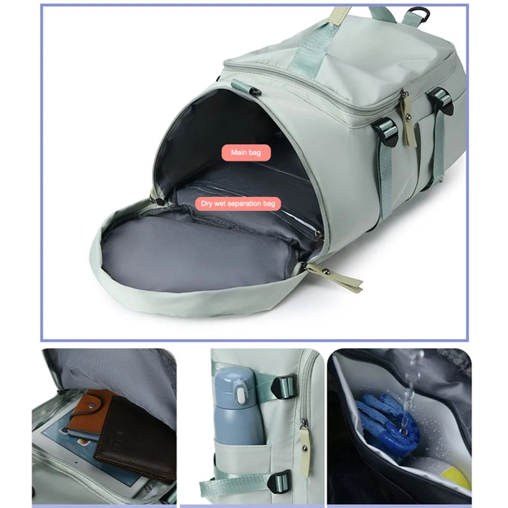 Travel Backpack Oxford Cloth Gym Bag Luggage with Shoes Compartment for Swimming Hiking - Green - 5