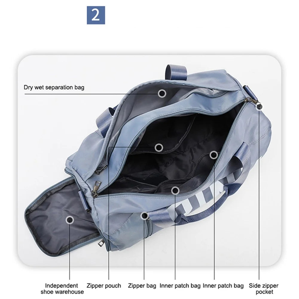 Waterproof Sports Fitness Yoga Tote Oxford Trendy Crossbody Bag Portable Travel Luggage Bag - Blue - 5