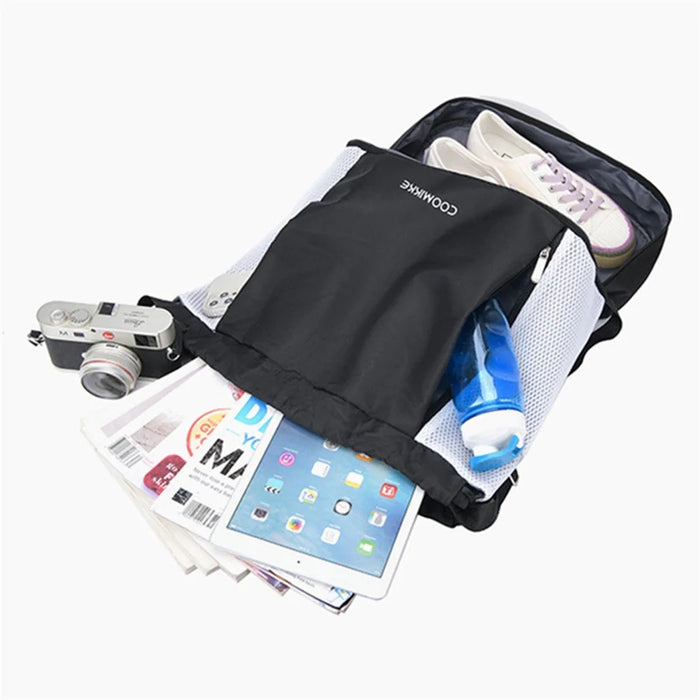 Oxford Cloth Sports Drawstring Backpack Fitness Yoga Shoes Clothes Storage Backpack - Black - 2