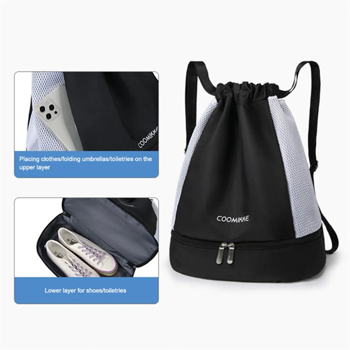 Oxford Cloth Sports Drawstring Backpack Fitness Yoga Shoes Clothes Storage Backpack - Black - 4