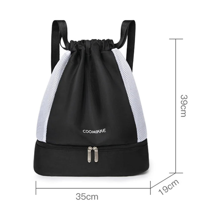 Oxford Cloth Sports Drawstring Backpack Fitness Yoga Shoes Clothes Storage Backpack - Black - 5