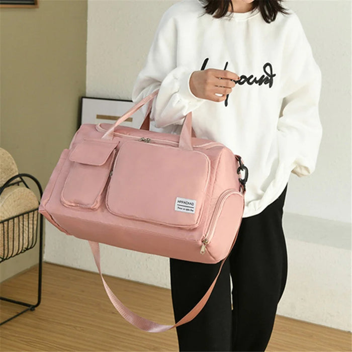 Stylish Oxford Cloth Waterproof Sport Fitness Tote Crossbody Bag Travel Luggage Bag - Pink - 2